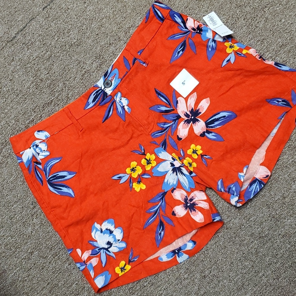Old Navy Red Lined Everyday Shorts Floral Tropical Resort Size 8